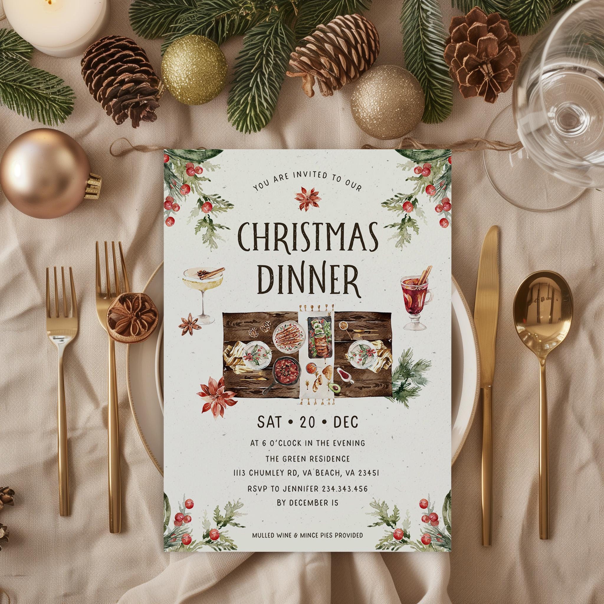 Plantilla de invitación para cena navideña, invitación para fiesta de  oficina, plantilla digital - Etsy México, image size:2048x2048