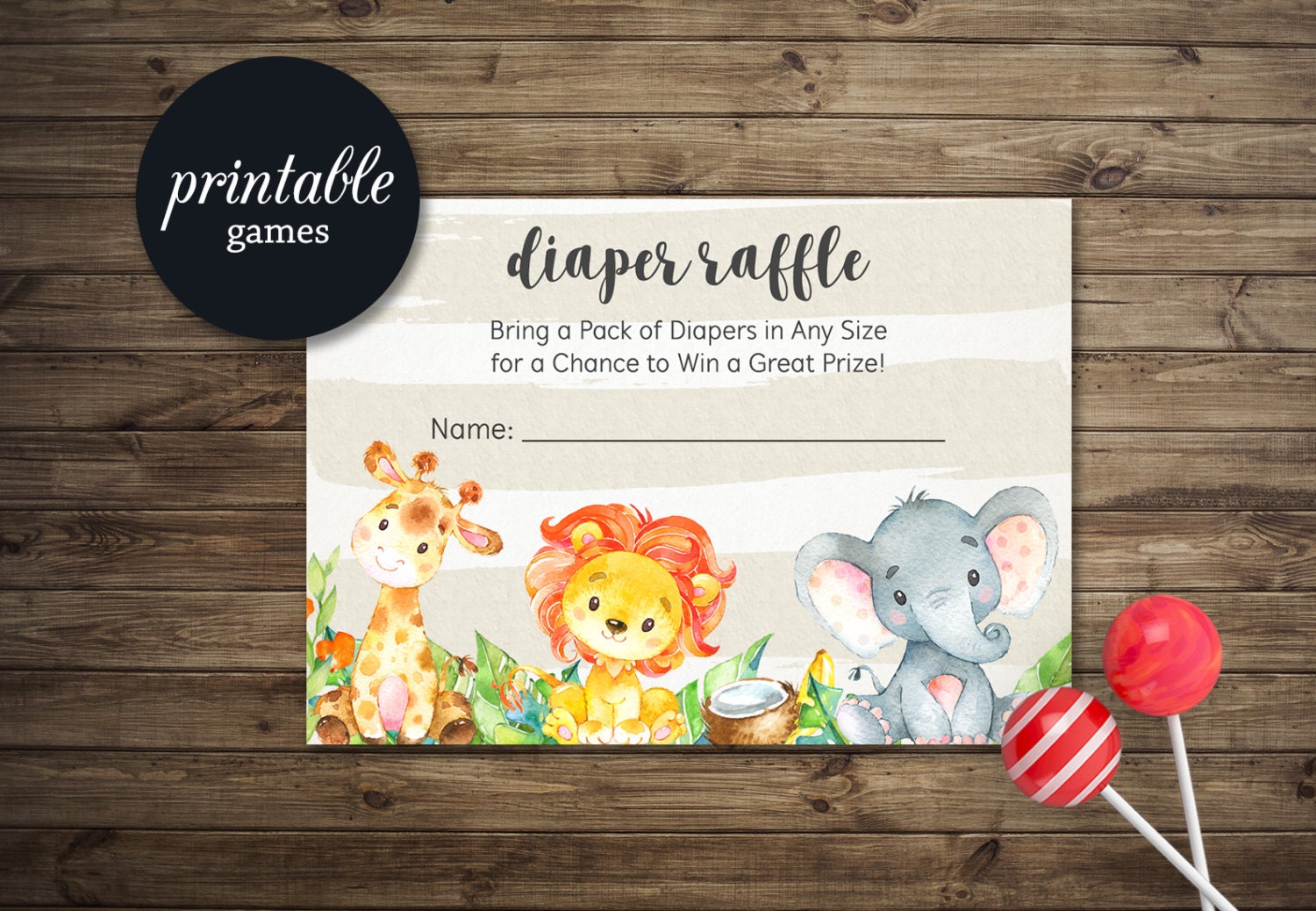 Jungle Diaper Raffle Card Safari Baby Shower Game Printable | Etsy