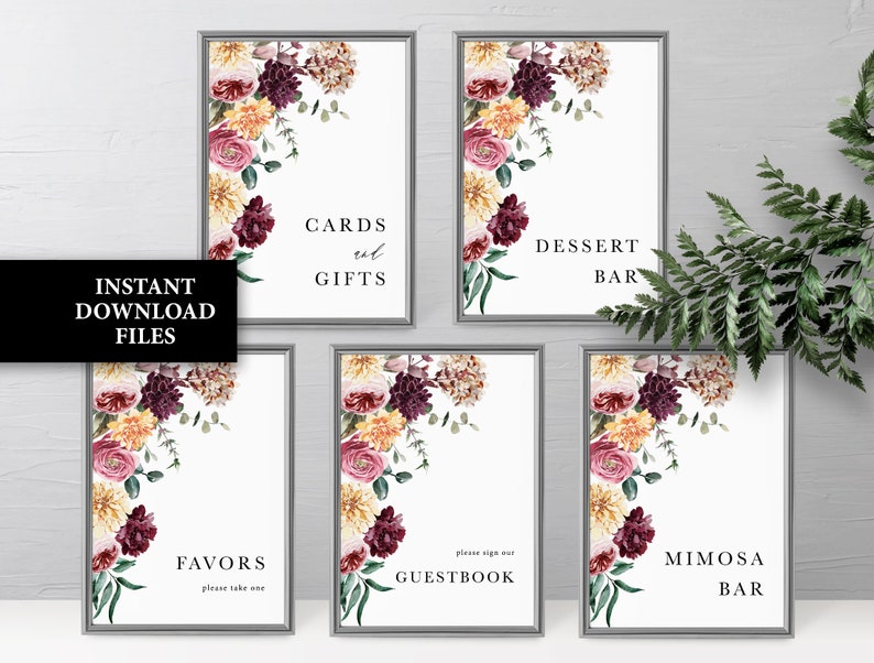 Baby shower favors sign Printable favors Sign pink burgundy yellow floral wedding Favors table sign download Bridal shower sign decor