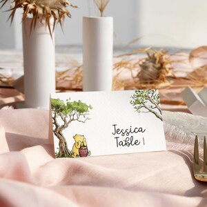 Segnaposto Winnie the Pooh, biglietti con i nomi, etichette per alimenti, modello per tenda da buffet piegata, decorazione per baby shower a forma di orso