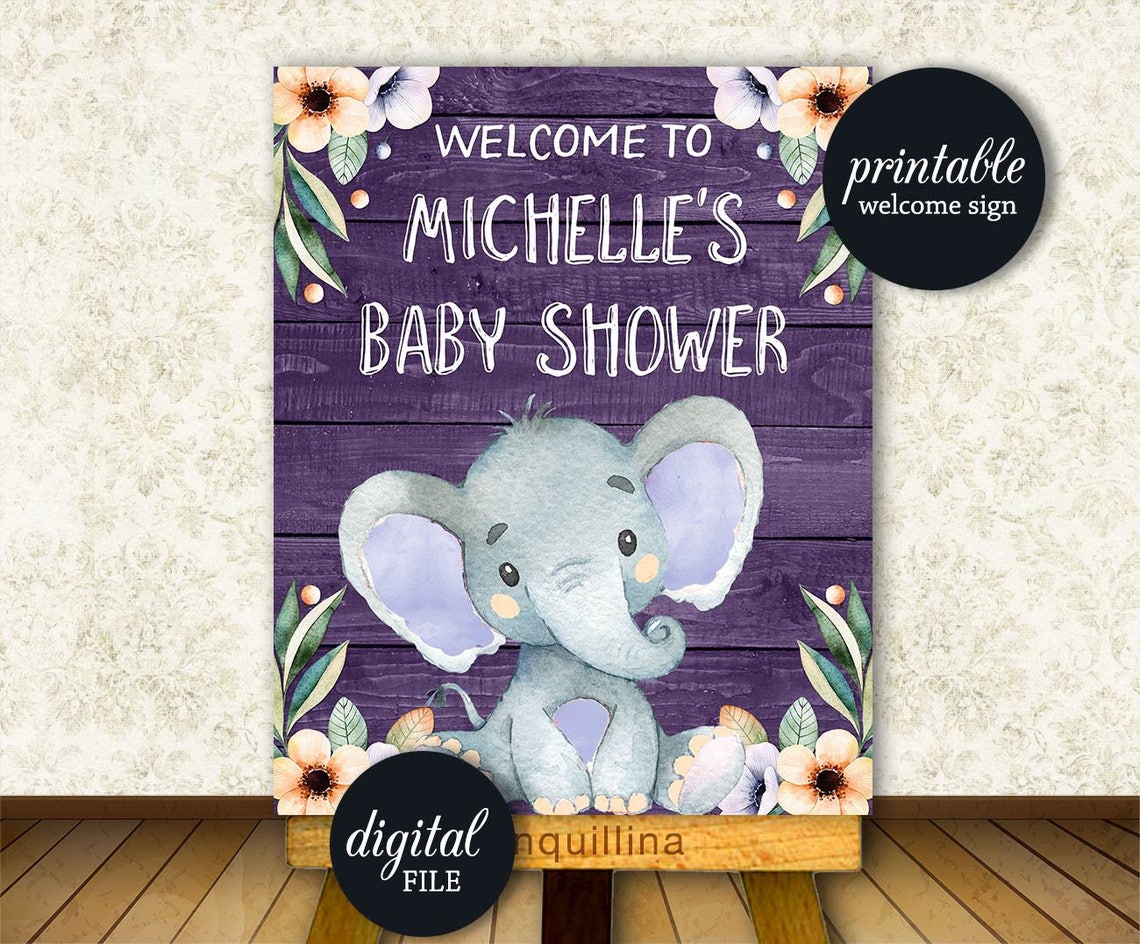 Elephant Baby Shower Signs Bundle PRINTABLE Purple Elephant | Etsy