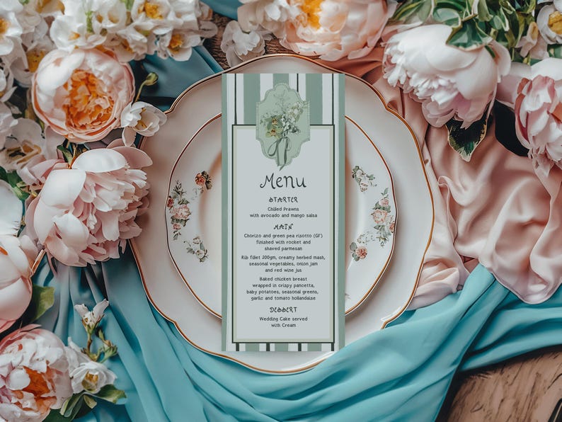 Sage Green Floral Wedding Invitation Bundle, Cottagecore Garden Party ...