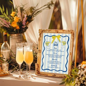 Cytrynowy bar weselny Menu drinków Bar znak Ręcznie rysowane cytrusowe menu drinków, bar koktajlowy Znak drinków, śródziemnomorski włoski bar na wieczór panieński