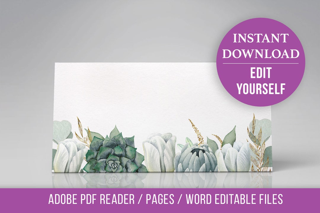 Wedding Place Cards Succulent Name Cards Template Editable - Etsy