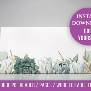Wedding Place Cards Succulent Name Cards Template Editable | Etsy