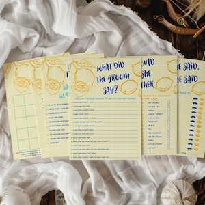 Lemon bridal shower games Hand drawn citrus wedding shower, Ciao Miss Bachelorette party games, That&#39;s amore Italian bridal shower bundle