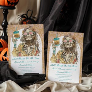 Halloween Bridal Shower Invitation, Boho skeleton Bachelorette party invite Template