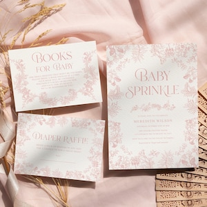 Pink chinoiserie baby sprinkle invitation Girl sprinkle invite, Floral vintage Toile baby sprinkle invite
