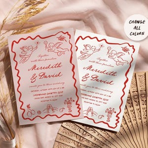 Rot Handgezeichnete Hochzeitseinladung wunderlich Funky Hochzeit einladen Handgeschriebene Hochzeitseinladungen