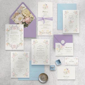 Botanical Garden wedding invitation suite Delicate wildflower wedding invite Handwritten, Romantic Vintage Floral wedding invitation bundle
