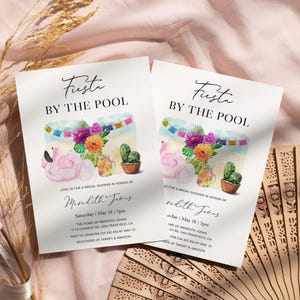 Pool party bridal shower invitation Tropical fiesta by the pool shower invite, summer fiesta bridal shower invitation