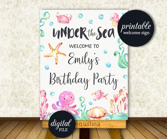 Under the Sea Welcome Sign PRINTABLE Under the Sea Birthday Party Sign  Decor, Sea Creatures Ocean Baby Shower Welcome Sign Decoration 