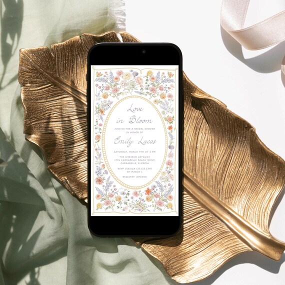 Wildflower Bridal Shower Invitation: Love in Bloom Invite, Pastel Floral Evite (Digital)