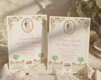 Vintage Wedding Invitation: Pastel Watercolor Floral Garden Party Template