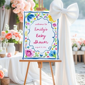 Fiesta baby shower welcome sign Mexican fiesta party decor, Editable Hand drawn floral Boy or Girl baby shower fiesta welcome sign