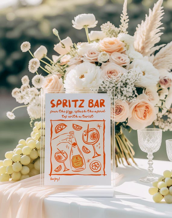 Spritz Bar Sign: Italian Aperol Theme, Summer Bridal Shower (Digital Download, 5x7in, 8x10in)