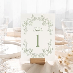 Sage green wedding Table Numbers floral vintage Chinoiserie wedding table decor, Classic Baroque theme frame table numbers