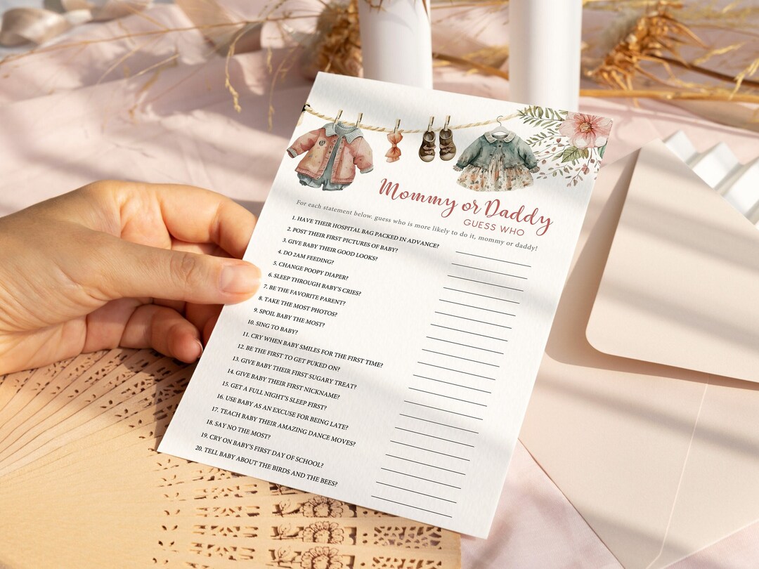 Guess Who Mommy or Daddy Girl Baby Clothes Baby Shower Game Printable