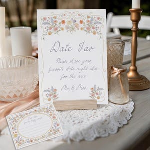 Datum Nacht Idee Karte & Schild Liebe in Blüte Datum jar Zeichen, Pastell Blumen Brautdusche Spiel Datum Nachtkarten