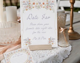 Date night idea card & sign, Love in bloom, Pastel Floral Bridal shower Game