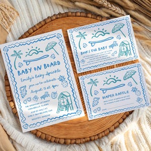 Hand-drawn Baby on Board Sprinkle Invitation, Coastal Surfing Beach Pool Party Template