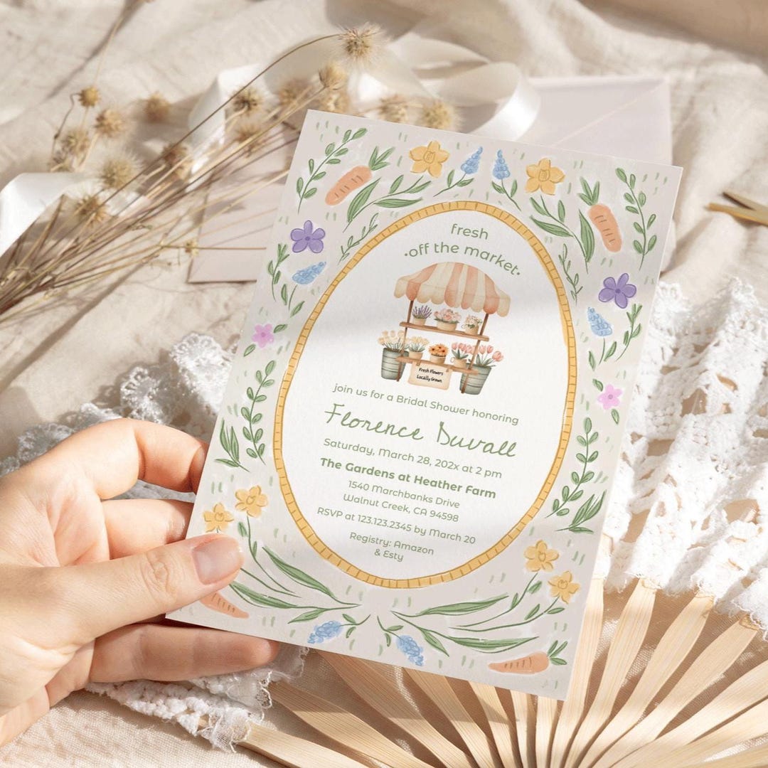 Spring Market Invitations Fresh off the Market Invitation, Spring Pastel Floral Farmers Market ...