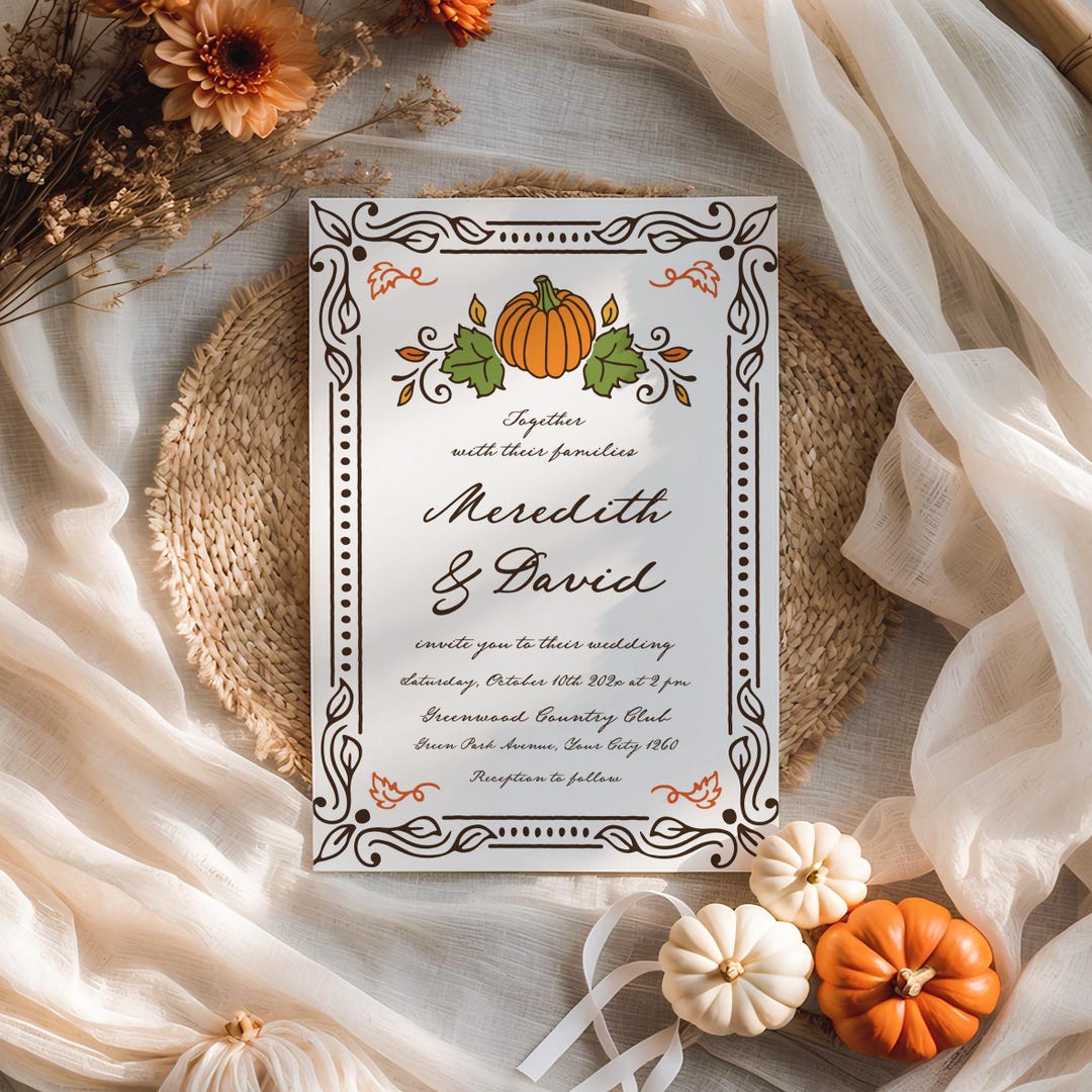 Etsy Fall Invitations Vintage Fall Wedding Invitation Hand Drawn Funky Wedding Invite, Autumn ...