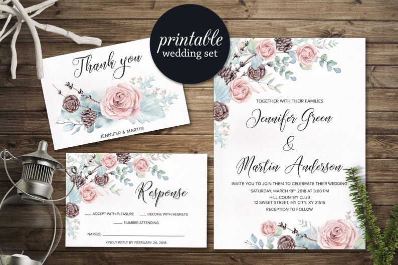 floral winter wedding invitation