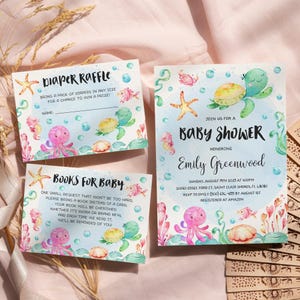 Sea turtle baby shower invitation Ocean creatures baby shower invite boy girl, Under the sea baby shower sprinkle invitation set