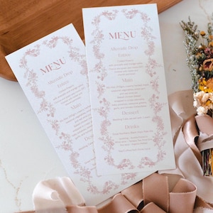 Pink Floral Chinoiserie Wedding Menu | Bridal Shower Dinner Card Birthday Table Decor Template