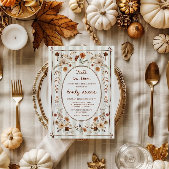 Fall Wildflower Bridal Shower Invitation, Boho Floral Fall in Love Invite, Editable Template