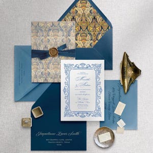 Regency wedding invitation, Blue vintage frame wedding invite, fine art Royal Victorian wedding template, Classic Elegant wedding invite