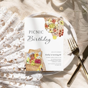 Picnic birthday invitation, Beach party invute, editable Template