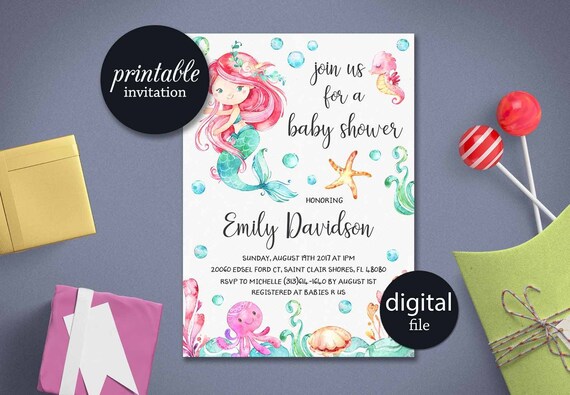 Mermaid Baby Shower Invitation Girl Baby Shower Invitation Etsy