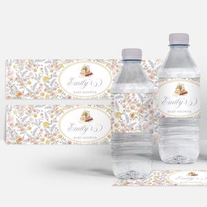 Waterflesetiketten Nieuw hoofdstuk decoratie babyshower, babysprinkhaan lente zomer meisje Een nieuw hoofdstuk begint decoratie babyshower