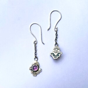 Small handmade Sterling silver double sided earrings with Amethysts, silver 925, hippie,boho,third eye,navajo,southwestern jewelry,dangle