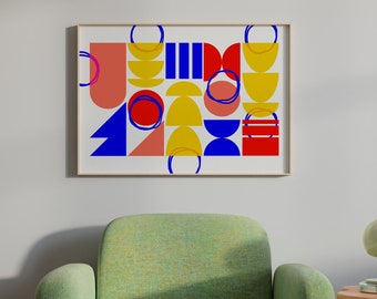 Abstract Geometric Shapes Art Print, Bold Mid-Century Modern Decor (Digital Download)