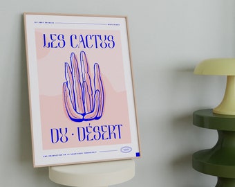 Póster de cactus de arte del desierto, arte de pared de cactus, decoración de plantas, regalo para amantes de las plantas, póster imprimible estético, habitación rosa, descargable, casa de impresión rosa linda