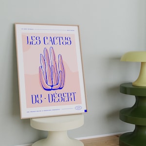 Wüstenkunst Kaktus Poster Kakteen Wandkunst Pflanzendekor Pflanzenliebhaber Geschenk ästhetisches Poster rosa Zimmer herunterladbares süßes rosa Druckhaus