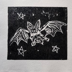 Cute bat lino print