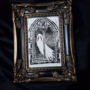 Lino print ghost Not framed