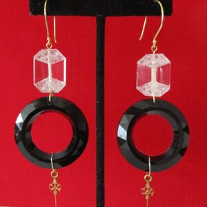 Pair of Art-Deco 3 1/2-Inch  Clear Crystal & French Jet Earrings