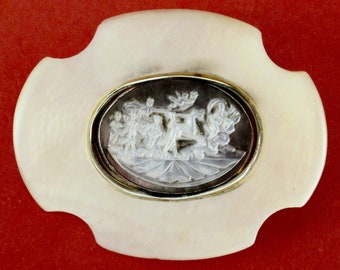 Antique Victorian Mother-of-Pearl & Hand-Carved Shell Cameo Pin/Pendant