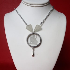 Vintage art-deco geëtst kamfer glas hanger ketting