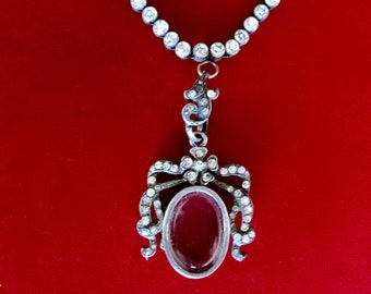 Antique Edwardian Silver Riviere Paste Necklace With Matching Silver & Paste  Locket
