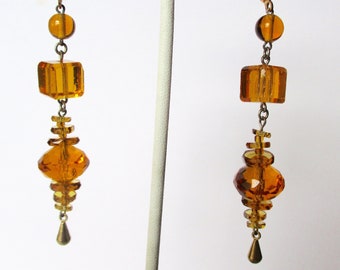 Pair of 3-Inch  Art-Deco Yellow Crystal Earrings