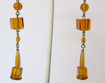 Boucles d’oreilles antiques Art-Déco 3 pouces en cristal jaune Topaze