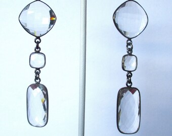 Pair of Vintage Rock Crystal Quartz  3 1/2-Inch Earrings/Boho/Shabby Chic