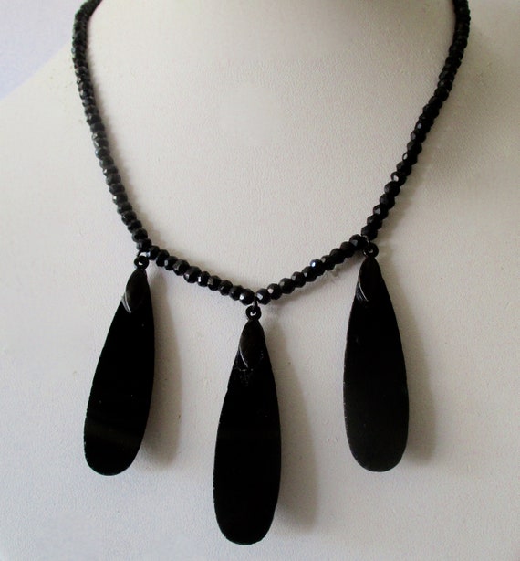 Vintage Deco French Jet & Black Spinel Bead Choker - image 5