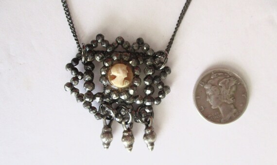 Antique Cut Steel & Small Shell Cameo Necklace - image 3